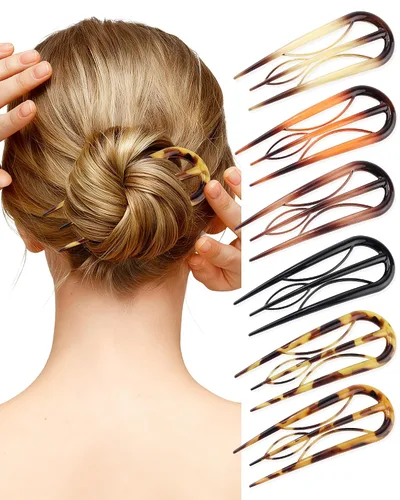 Vista 11 de AWAYTR 6 horquillas de pelo francés, tenedor en forma de U para mujeres Ámbar