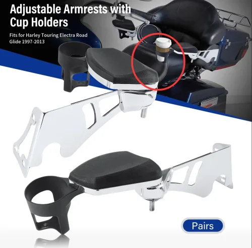 Vista 3 de Apoyabrazos de pasajero, con portavasos reposabrazos ajustables para Harley Touring Electra Road Glide 1997-2013