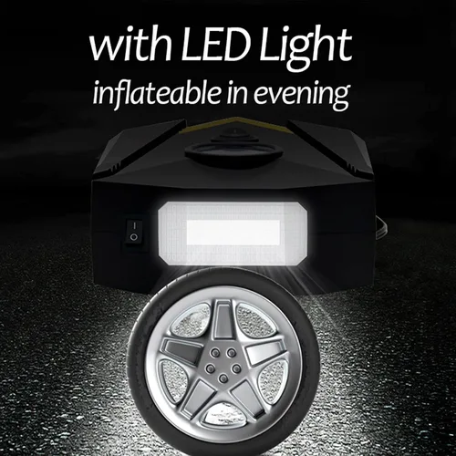 Vista 2 de Compresor de aire para inflar neumáticos con pantalla digital, inflador de neumáticos portátil de 120 W con luces LED, cable de alimentación de 9.2