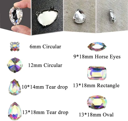 Vista 5 de Hahiyo Base de garras de diamantes de imitación para coser, vidrio transparente, formas mixtas, gemas de cristal, ajuste de puntas traseras