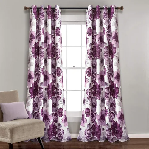 Vista 18 de Lush Decor Julie - Paneles de cortinas de ventana con aislamiento floral y ojales 100% opacas, par, 38" de ancho x 95" de largo, azul y verde Azul
