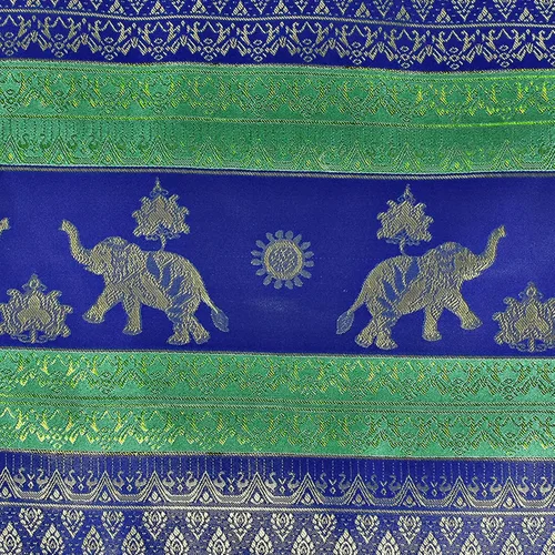 Vista 6 de AeraVida Juego de 2 fundas de cojín inspiradas en elefantes tailandeses y sol en rayas azul real y verdes, para decoración colorida y moderna