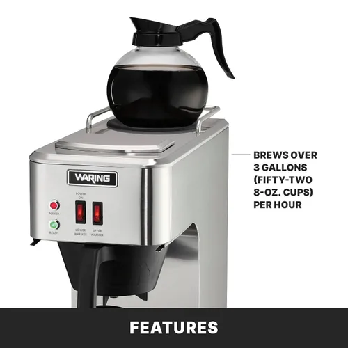Vista 5 de Waring Cafetera comercial Café Deco para verter sobre café, 3 galones por hora, 2 calentadores individuales, se adapta a decantadores grandes de 64