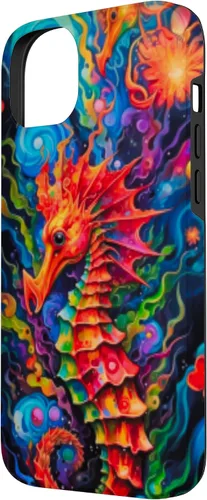 Vista 2 de Funda para iPhone 14 Plus Seahorse Coastal Colorful Ocean Life Art Aquarium Lover Case