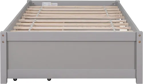 Vista 7 de HomSof Cama individual con 2 cajones, madera maciza, no necesita somier, gris