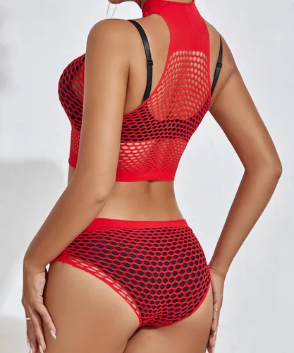 Vista 4 de Buitifo Conjunto de lencería para mujer, body de red de dos piezas