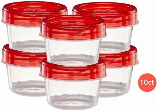 Vista 8 de ELEGANT DISPOSABLES Paquete de 10 recipientes con tapa giratoria de 4 onzas, parte inferior transparente con tapa roja de rosca superior roscada