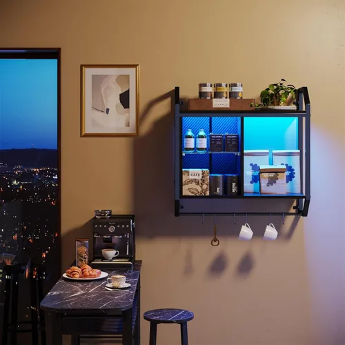 Vista 7 de Bestier Estantes flotantes LED de 25" para juegos en pared, estante montado en la pared con tubo ajustable de vidrio, estante de exhibición colgante