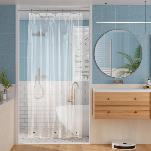 Vista 11 de Titanker Forro de cortina de ducha de plástico, 72 x 72 pulgadas, forro de ducha beige ligero de PEVA, cortinas de ducha para baño, forro de ducha