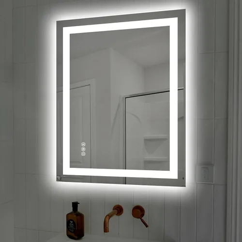 Vista 23 de Hivone - Espejo de baño LED de 24x30 pulgadas con luces, función antivaho, regulable, retroiluminado + iluminación frontal, espejo de tocador
