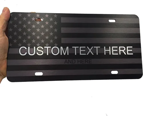 Vista 20 de JASS GRAPHIX Placa de matrícula personalizada con la bandera estadounidense de línea amarilla, homenaje personalizado a despachadores y operadores