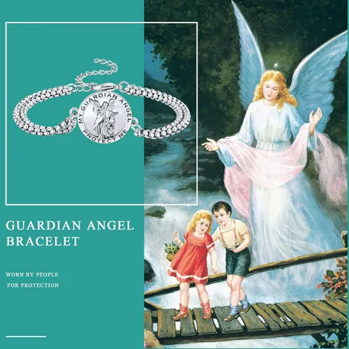 Vista 113 de Pulsera unisex de San Miguel/Cristóbal/Benedicto/Jude/José/Guadalupe/Ángel de la Guarda/Santa Muerte Pulsera de plata de ley 925 con cadena de doble