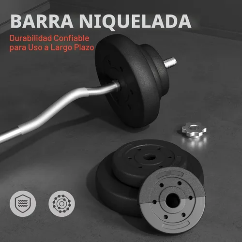 Vista 4 de Yaheetech - Juego de mancuernas con barra olímpica y pesas (66LB, 55LB, 44LB) con acabado cromado y color negro Knurled iron bar with