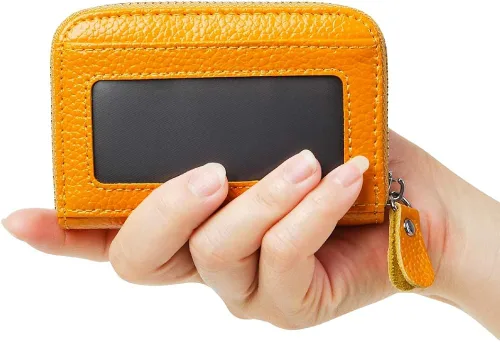 Vista 5 de RFID bloqueo 12 ranuras tarjeta de crédito titular cuero acordeón cartera