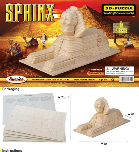 Vista 2 de Puzzled Rompecabezas 3D Esfinge de madera para manualidades, kit de modelo de construcción, único, divertido y educativo, juguete de madera