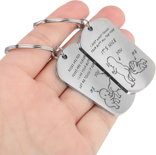 Vista 3 de NOLITOY 2 llaveros de metal con llavero de metal, regalos conmemorativos, decoración de metal para novio, dentaduras postizas, parejas, amantes