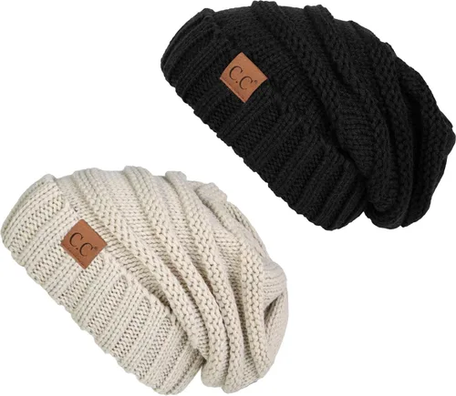 Vista 37 de Funky Junque Gorro de moda de punto trenzado de talla extragrande, grueso, abrigado, suave y holgado