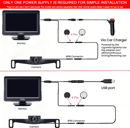 Vista 8 de Sistema de cámara de respaldo YIMU con cámara de respaldo de matrícula y reversa, fácil instalación, plug & play, líneas guía DIY, ángulo amplio