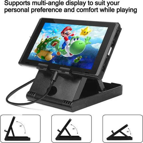 Vista 8 de Paquete de accesorios para Nintendo Switch kit con funda de transporte protector de pantalla base de carga soporte de juego compacto funda