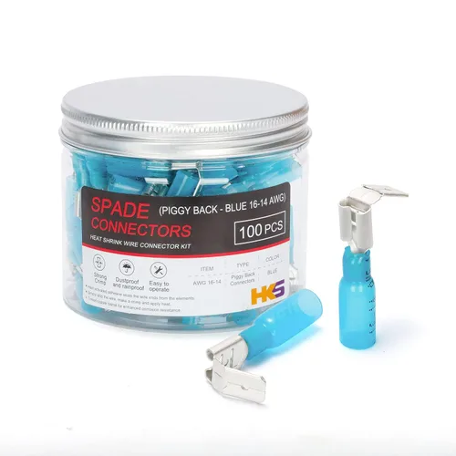 Vista 15 de HKS 100 conectores de pala hembra azul 16-14 AWG – Kit de conectores de cable de desconexión rápida eléctricos termorretráctiles – cobre rojo