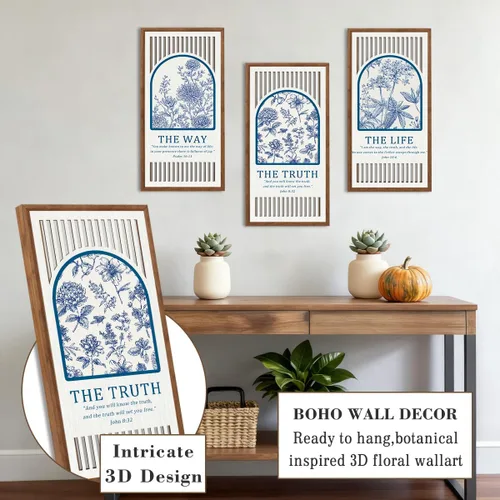 Vista 3 de BINCUE Arte de pared de la Biblia de Jesús, versículo bíblico, decoración de pared de madera, escritura moderna para sala de estar, dormitorio