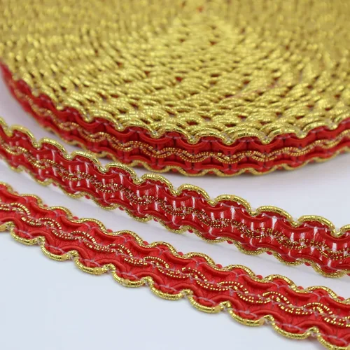 Vista 8 de Cinta de encaje dorada de 13 yardas, borde metálico para costura, manualidades, accesorios de ropa (borgoña)