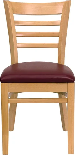Vista 5 de Flash Furniture HERCULES Series Silla de restaurante de madera natural con respaldo de escalera - Asiento de vinilo burdeos Asiento de vinilo