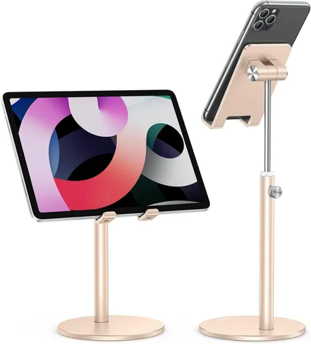 Vista 12 de Soporte para teléfono celular, OMOTON Soporte para teléfono ajustable en ángulo de altura, soporte de escritorio de aluminio para teléfono con base