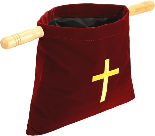 Vista 8 de Abbylike Bolsa de terciopelo para ofrendas de iglesia con asas de madera, bolsa de ofrenda religiosa de 10 pulgadas, bolsa de colección de iglesias