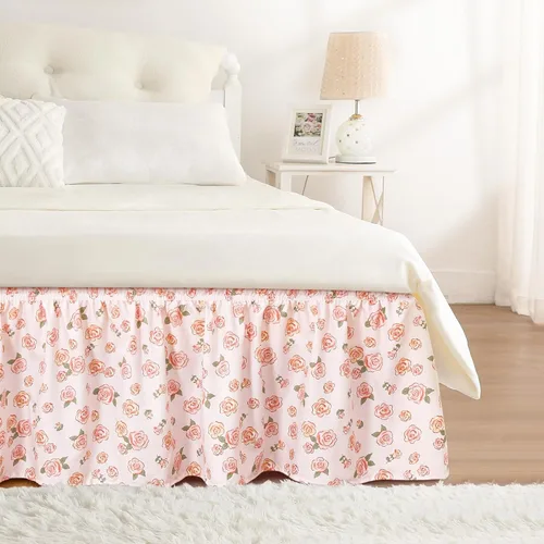 Vista 79 de Falda de cama RIMELA tamaño Queen color verde bebé con caída de 15 pulgadas, falda elástica envolvente, volante que protege contra el polvo