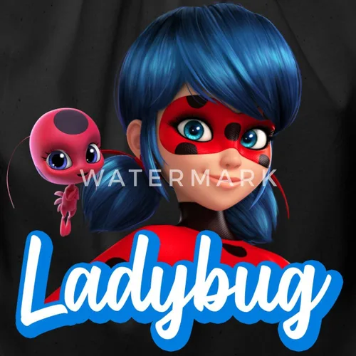 Vista 2 de Spreadshirt Mercancía milagrosa Ladybug Friends With Tikki Bolsa de algodón con cordón, Negro -, Cordón