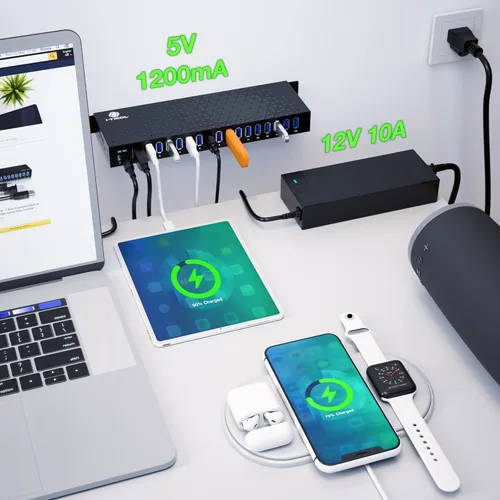 Vista 3 de Hub USB 3 0 – Hub USB alimentado por 16 puertos – Hub expansor USB de escritorio – Divisor USB de alta velocidad de hasta 5 Gbps para múltiples