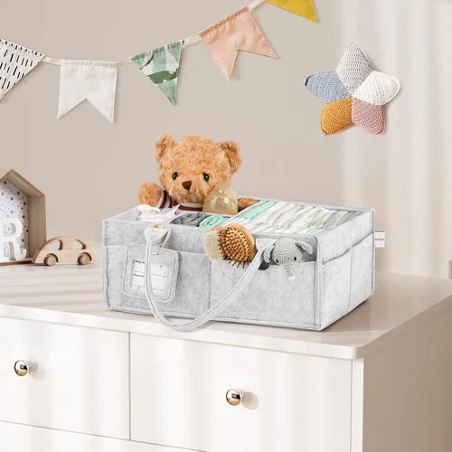 Vista 9 de GEMII Organizador de pañales – Organizador grande para bebés con asa para artículos esenciales para recién nacidos, niños o niñas (gris, grande)