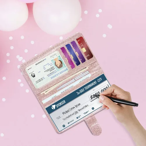 Vista 8 de Funda para chequera edición 2021 - Funda de cuero estándar para chequera con cierre magnético MCmolis Check Book Cover Holder Wallet para mujer