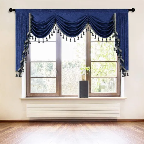Vista 16 de ELKCA Cenefa de cortina de felpilla beige para ventana de sala de estar, cenefa de cascada para dormitorio, bolsillo para barra