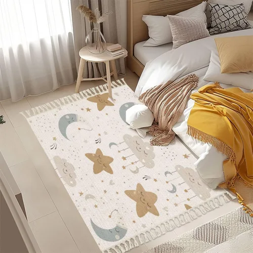 Vista 5 de Alfombra bohemia para dormitorio de niños, sala de juegos, guardería, bonita alfombra celestial sin costuras de dibujos animados bebé estampado una