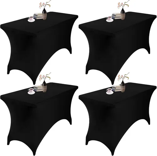 Vista 58 de Paquete de 2 fundas de mesa de elastano impermeables para mesas rectangulares, 6 pies, negras, elásticas, resistentes a manchas, para todas