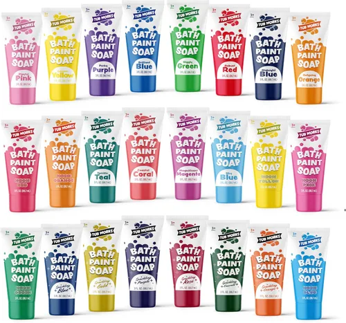 Vista 8 de Tub Works® Pintura de Bañera Jabón Juguete de Baño, Paquete de 24 Pintura de Bañera Lavable No Tóxica para Pintado con los Dedos en la Tina