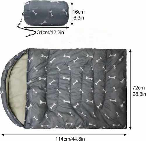 Vista 2 de Saco de Dormir para Perro Impermeable Cálido Empacable Colchoneta de Cama para Perro con Bolsa de Almacenamiento para Interiores y Exteriores Hueso