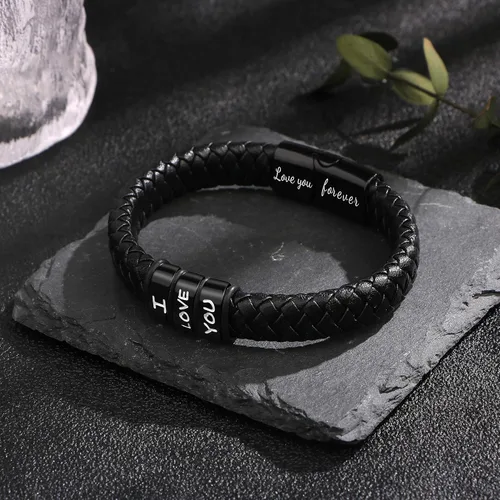 Vista 4 de SheCare Pulseras para hombre, regalos para hombres, pulseras de cuero para regalos del día del padre, pulseras trenzadas negras para hombre, novio