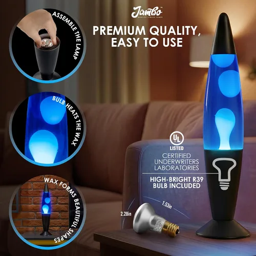 Vista 7 de JAMBO Hermosa lámpara de 16 pulgadas, azul con cera blanca/azul, lámpara líquida relajante para sala de estar, oficina, dormitorio, adultos