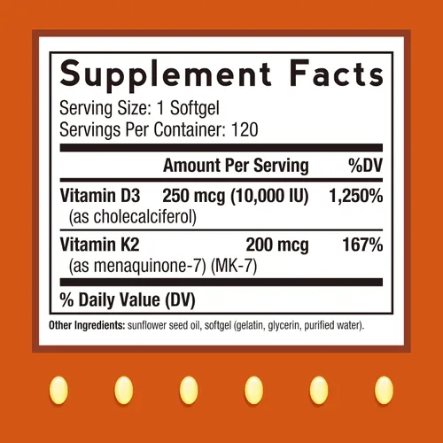 Vista 2 de Doctor's Recipes Vitamina D3 K2, 10,000 UI, 200 mcg, MK-7, fuerte densidad ósea, dientes, inmune, apoyo cardíaco, energía, absorción de calcio, sin