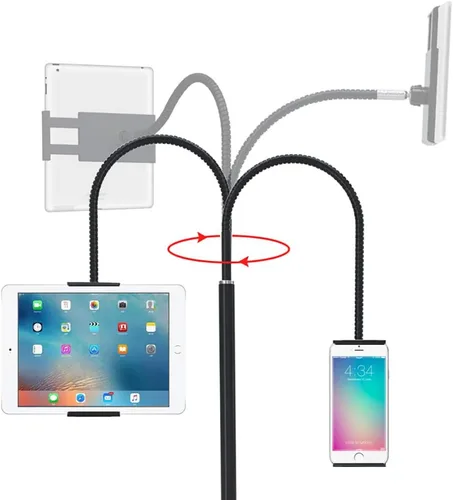 Vista 7 de Soporte de piso para tableta con cuello de cisne flexible y base de aluminio estable adecuado para teléfono inteligente y tableta de 3.5 a 10.6 Negro