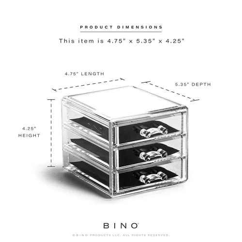 Vista 2 de BINO THE MANHATTAN SERIES Organizador de cajones de maquillaje acrílico, 3 cajones pequeños, organizadores de belleza transparentes