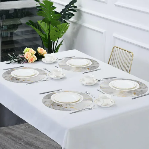 Vista 5 de Round Placemats Set of 6, White Golden Marble Print Heat Resistant Washable Place Mats Table Mat for Kitchen Dining Party
