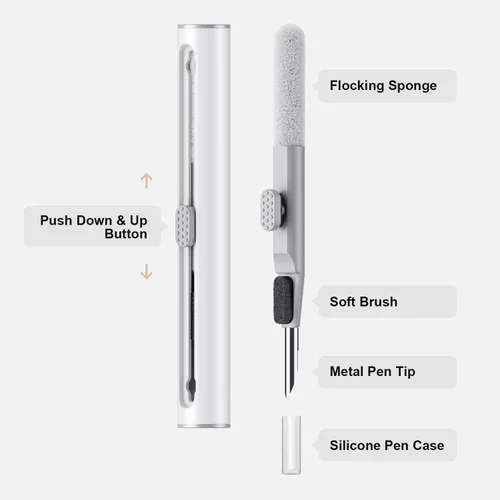 Vista 6 de Kit de limpieza para auriculares AirPods Pro 1, 2, 3, kit de limpieza con cepillo suave, herramienta de esponja para auriculares Bluetooth, funda