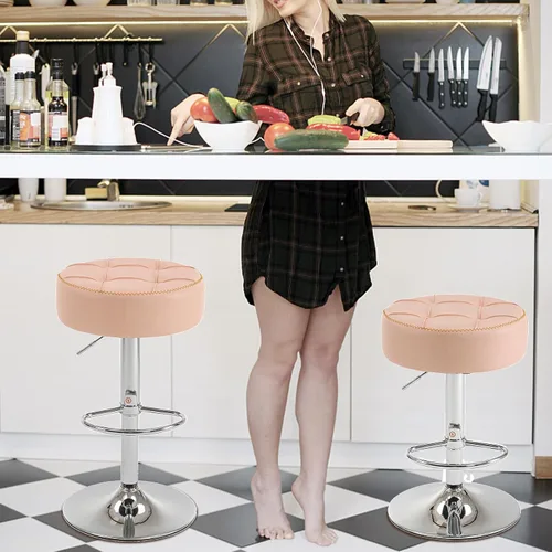 Vista 9 de Taburetes de bar circulares giratorios modernos de altura ajustable de 360°, asientos cómodos y elegantes para el hogar y el espacio del bar