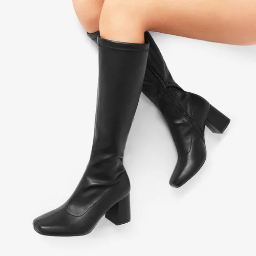Vista 6 de DREAM PAIRS Botas Gogo para mujer, punta cuadrada, botas altas hasta la rodilla para mujer