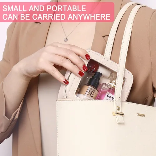 Vista 2 de Pinkmik Pequeña bolsa de maquillaje, mini estuche transparente para maquillaje y neceser con cremallera, organizador de bolsos para mujer