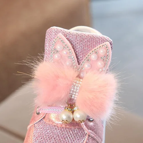 Vista 4 de Botas de invierno para bebés y niñas de 1 a 6 años de edad, zapatos cálidos y antideslizantes